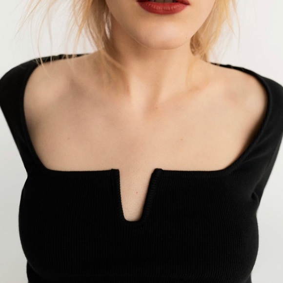 Zara | Square Neck Shirt Black Size Small - Picture 2 of 8